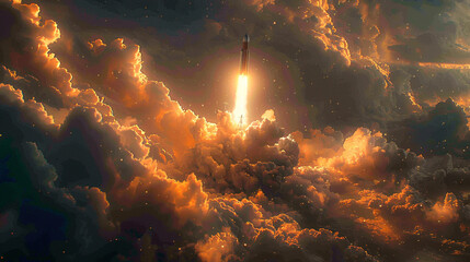 a rocket that takes off towards outer space - obrazy, fototapety, plakaty
