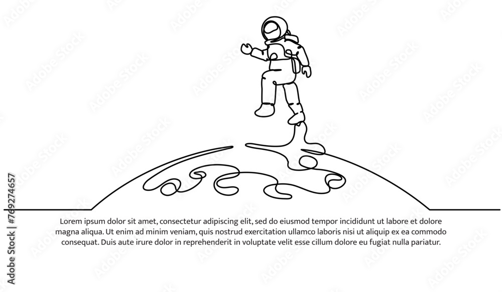 Poster one continuous line of research about moon space.vector illustration of minimalist style on a white 