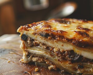 Traditional moussaka layers detailed texture