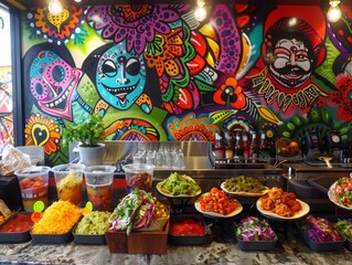 Urban taco fiesta colorful street art backdrop