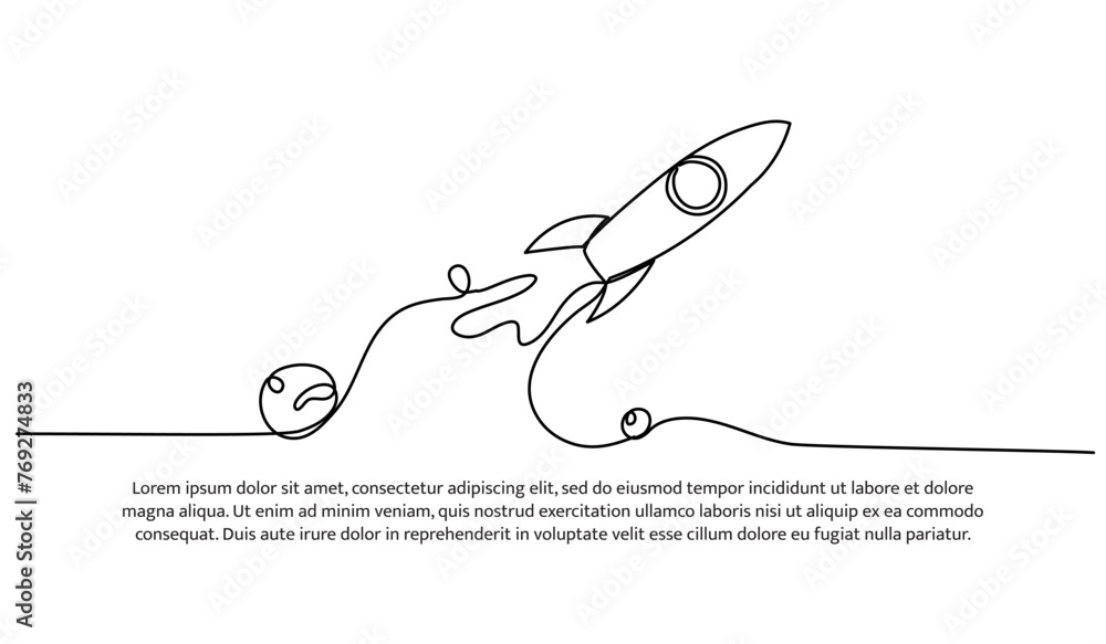 Poster one continuous line of space exploration.vector illustration of minimalist style on a white backgrou