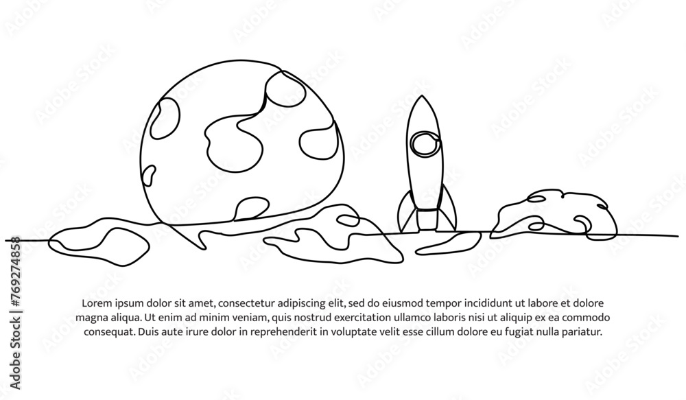 Poster one continuous line of space exploration.vector illustration of minimalist style on a white backgrou