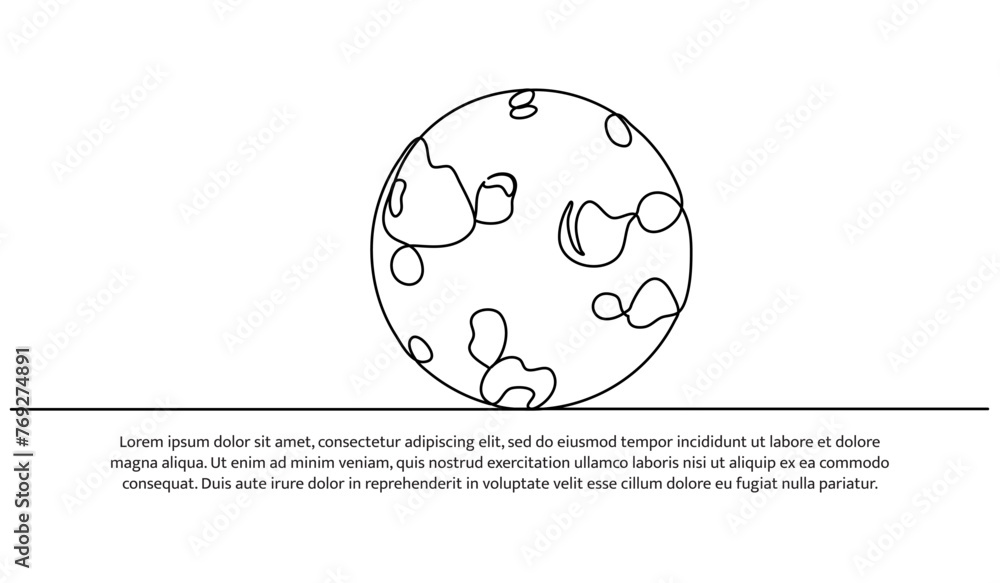 Poster one continuous line of exploration of planet moon.vector illustration of minimalist style on a white