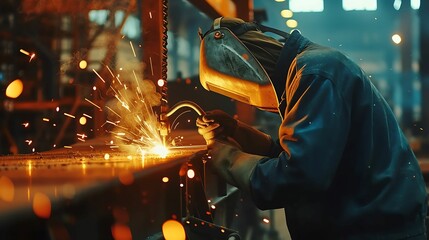 Metal  welder  working  with  arc  welding  machine - obrazy, fototapety, plakaty