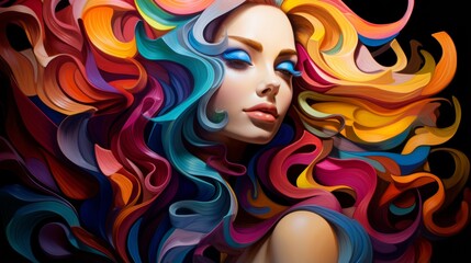 Abstract modern art collage of woman portrait made of colorful paper. Paper cut woman profile. Beauty, fine art, fashion concept. Generative AI.