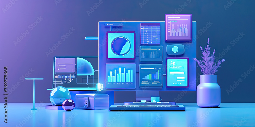 Aufkleber 3d illustration laptop computer screen of web design and app development