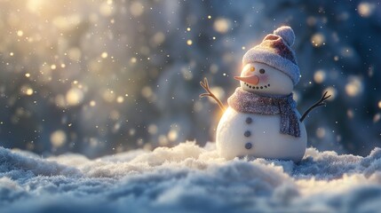 Obraz premium Cheerful Frost Illustration of a Snowman in a Winter Wonderland