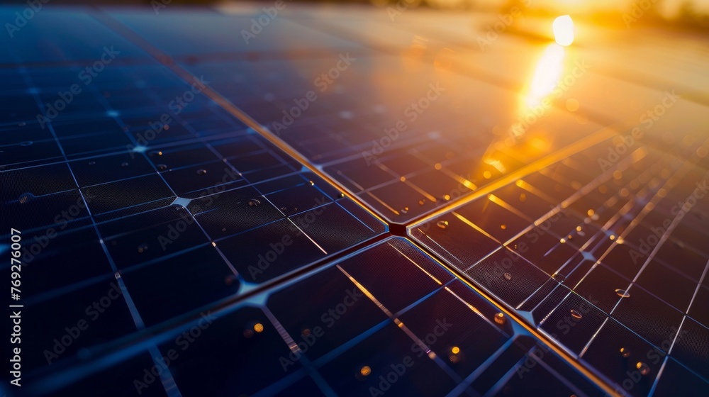 Poster closeup of a solar panel collecting sunlight with a caption explaining how the integration of nanote