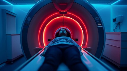 A  person  lying  in  a  MRI  machine - obrazy, fototapety, plakaty