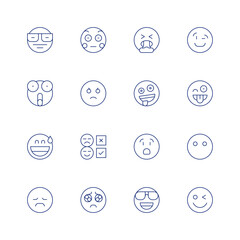 Expressionism line icon set on transparent background with editable stroke. Containing smart, surprised, embarrassed, sad, ashamed, angry, vomiting, crazy, rating, scared, sensitive, cool, winkingface