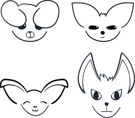 Four cute cartoon animal faces as simple icons.