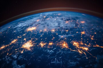 Global view of Earth at night showcasing the vibrant city lights and human activity