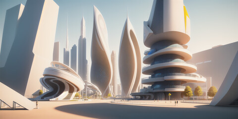 Imaginary design drawings of futuristic science fiction buildings - obrazy, fototapety, plakaty