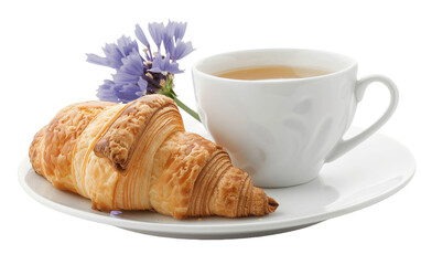 White Porcelain Setting: Croissant and Chicory Brew isolated on transparent Background