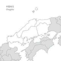 Obraz premium 中国地方、中国地方と周辺のスタイリッシュな地図