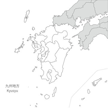 九州地方、九州地方と周辺のスタイリッシュな地図