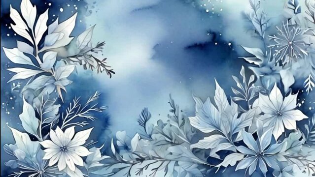 Winter holiday background Blue watercolor, motion