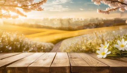 Poster emmpty wooden table background easter spring theme © Kristopher