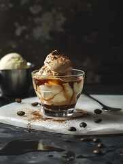 Close-Up of Italian Affogato Coffee With Scoop of Vanilla Ice Cream