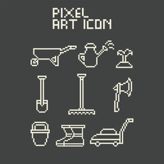 this is pixel art garden icon in with white color and black background this item good for presentations,stickers, icons, t shirt design,game asset,logo and your project.