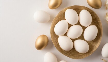 easter party concept top view photo of easter eggs white on isolated white background with copyspace in the middle