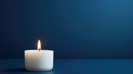 Fototapeta na wymiar Candle of Remembrance, A lit candle on solemn navy background