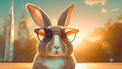 Foto op Aluminium easter bunny back to school cute animals with glasses rabbit with sunglasses hare with eyeglasses © Aedan