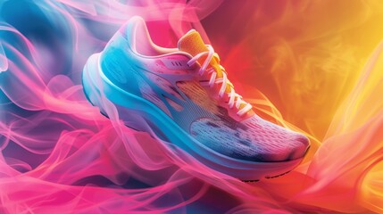 Vibrant and energetic blank mockup of a pair of running shoes ready to be branded with a companys logo or slogan. - obrazy, fototapety, plakaty