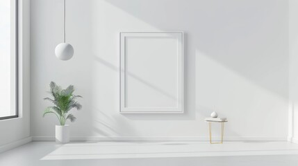 Fototapeta na wymiar Sophisticated rectangle frame, minimalist design, on a pure white backdrop, modern luxury at its finest