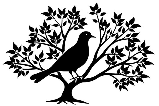 a dove bird on a tree silhouette vector illustration