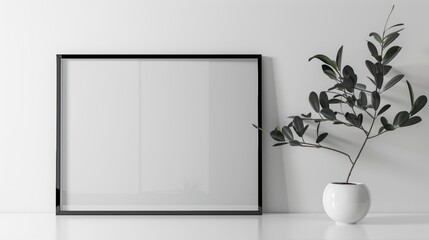 Modern rectangle frame with a glossy white border, creating a monochrome look on a white background, ultra-modern simplicity