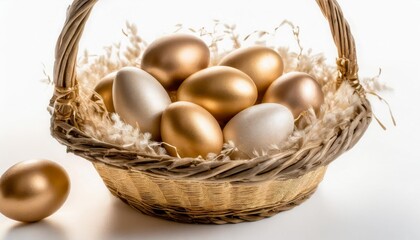 easter eggs in basket isolated on white background