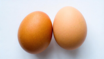 Couple brown chicken egg on white background, top view
