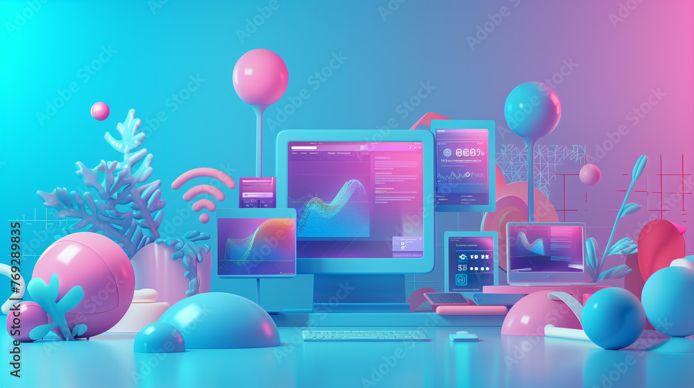 Poster cloud computing website internet networking concept 3d illustration, modern digital web data network