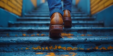 Climbing the City Stairs: Symbolizing Career Growth, Skill Improvement, and Salary Increase. Concept Career Growth, Skill Improvement, Salary Increase, Climbing City Stairs