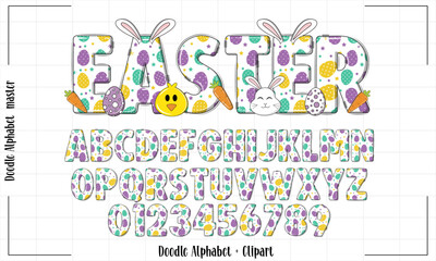 Easter-themed Alphabet & Clipart: Vibrant Doodles for Adobe Stock - Ideal for Festive Designs