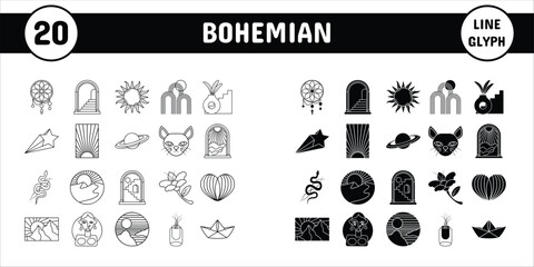 Bohemian Line Glyph Vector Illustration Icon Sticker Set Design Materials