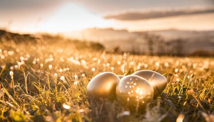 easter eggs on a meadow