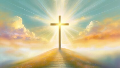 the cross shines and descends from the sky with the sun s glow easter concept