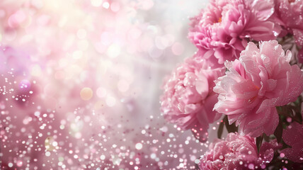 Fototapeta premium peonies with glitter bokeh background. Copy space. 