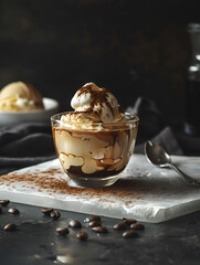 Delectable Italian Affogato Coffee Served in a Clear Glass With Vanilla Ice Cream