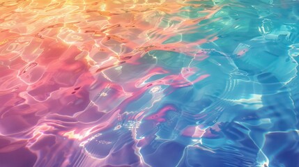 Background texture of swimming pool water in rainbow colors, creating a bright and airy atmosphere
