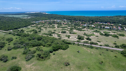 Aerial view of coconut plantation on Pipa beach in Tibau do Sul, Natal, Rio Grande do Norte, Brazil