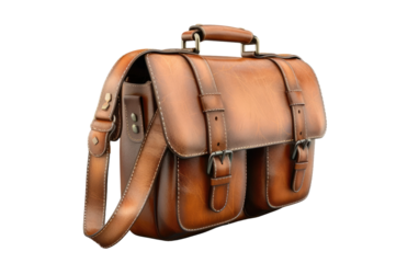 Authentic leather messenger bag isolated on transparent Background