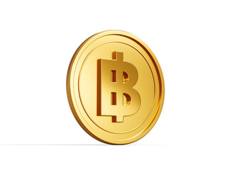 3d Golden Shiny Rounded Thailand Baht Coin Isolated On White Background 3d Illustration