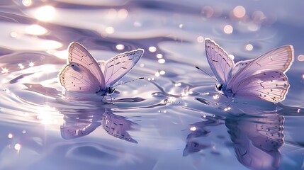 Digital purple silver butterflies and water metallic print fantasy scene abstract graphic poster web page PPT background