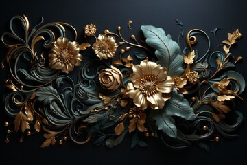 floral background with golden ornament