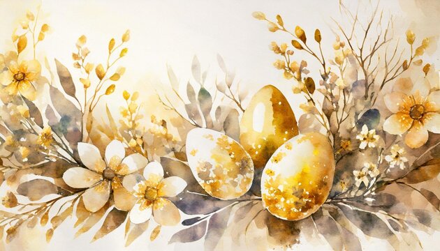 easter decoration concept floral watercolor painting on white backgroundd
