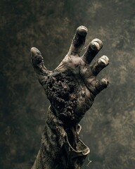 The zombies hand covered in dirt and grime