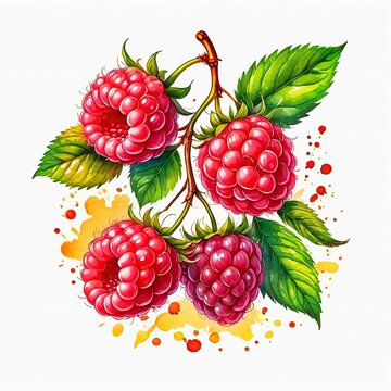 Watercolour, Isolated Raspberry on a white background
